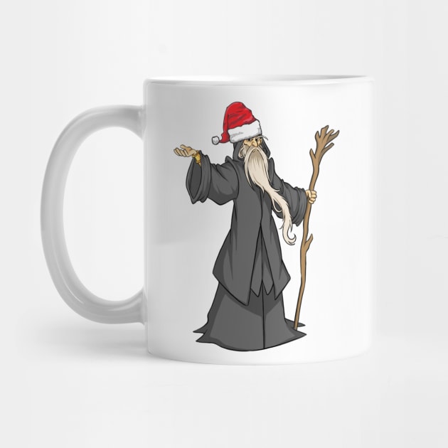 Funny Christmas Holiday Santa Hat-Wearing Magical Wizard by Contentarama